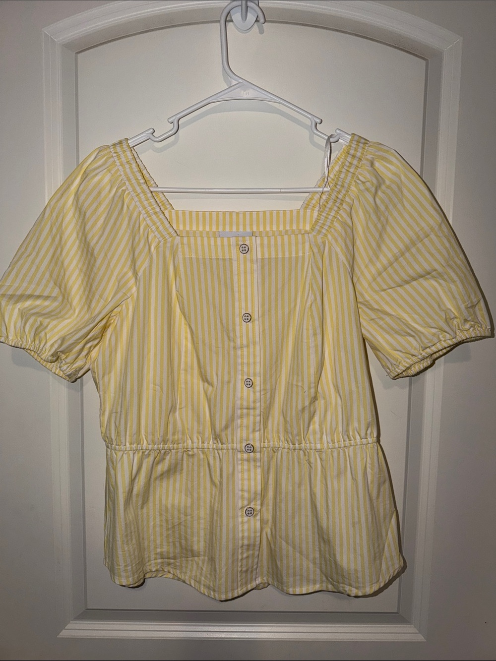 Liz Claiborne Yellow Striped Square-Neck Peplum Blouse